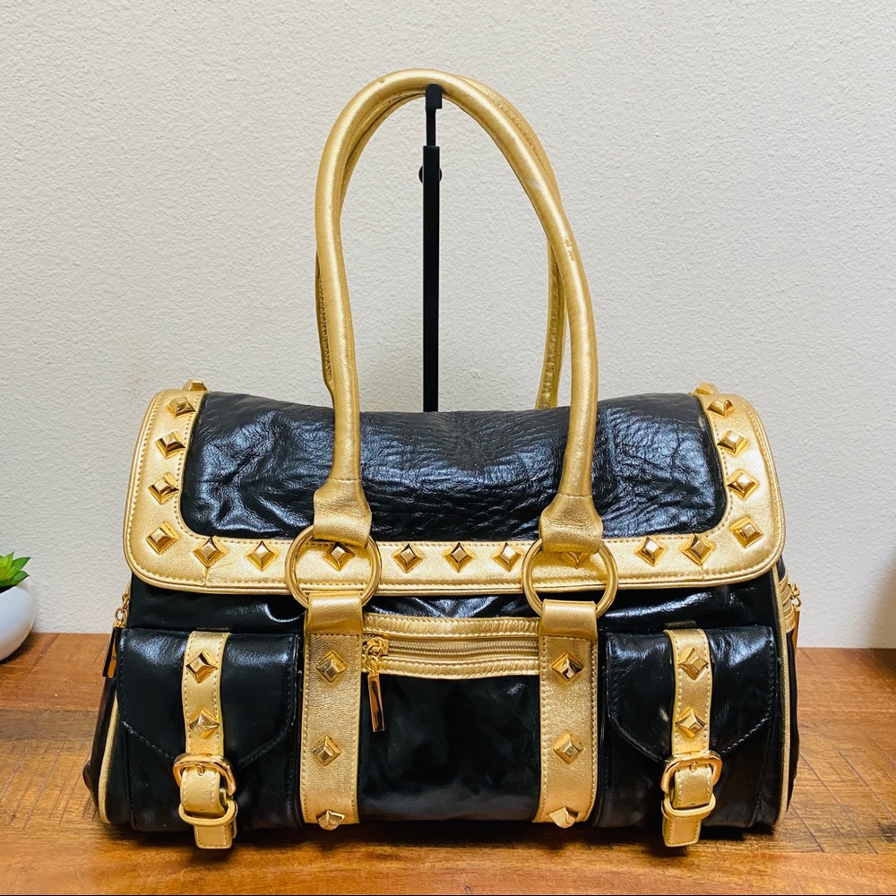 THE FIND Black & gold retro style duffel Purse